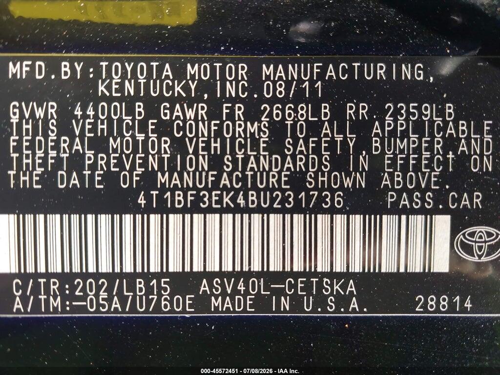 4T1BF3EK4BU231736 2011 TOYOTA CAMRY photo no. 9