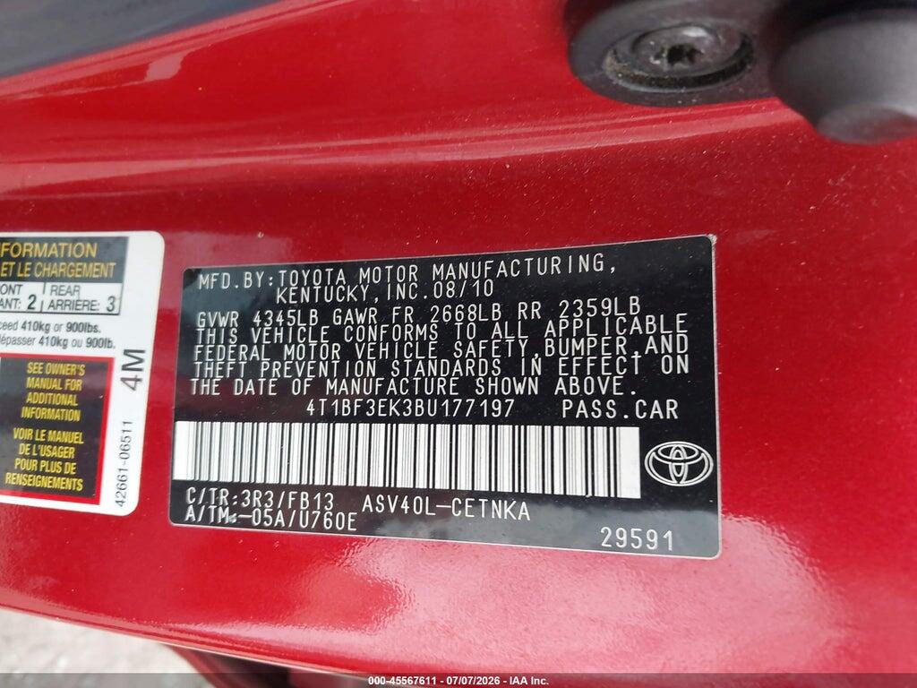 4T1BF3EK3BU177197 2011 TOYOTA CAMRY photo no. 9