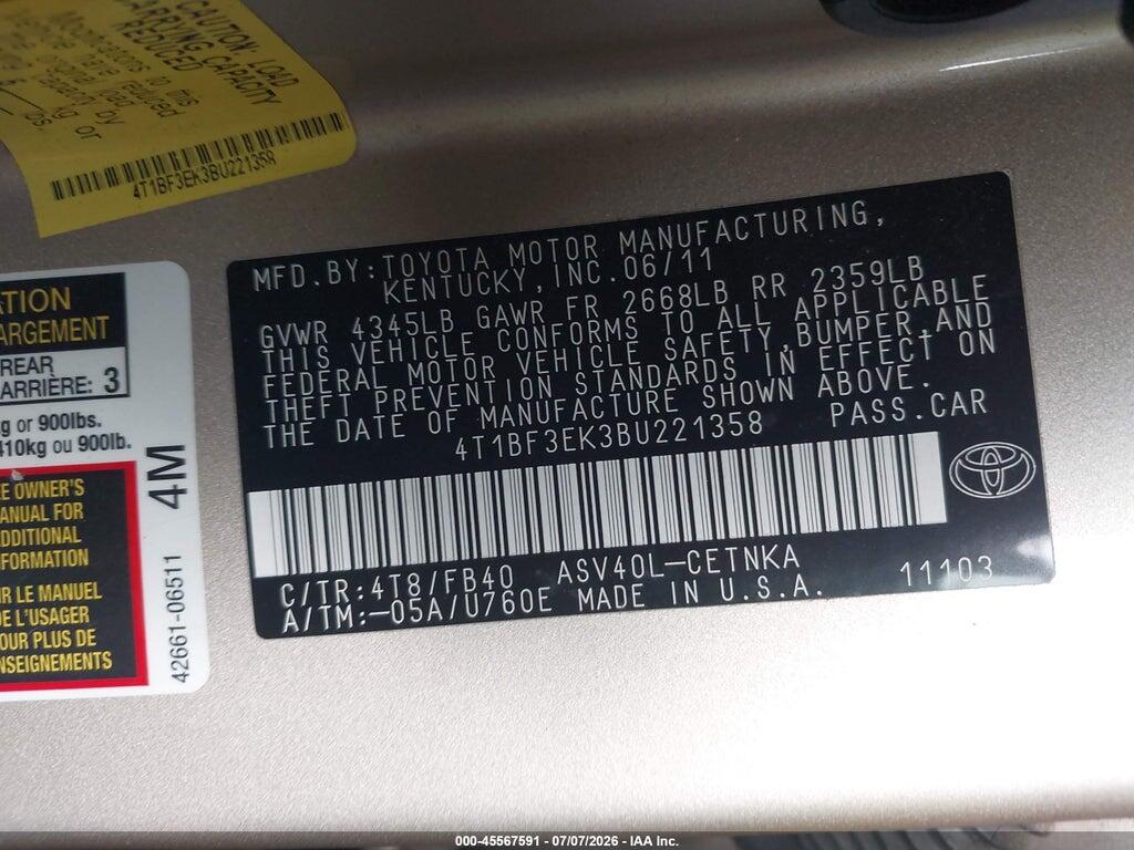 4T1BF3EK3BU221358 2011 TOYOTA CAMRY photo no. 9
