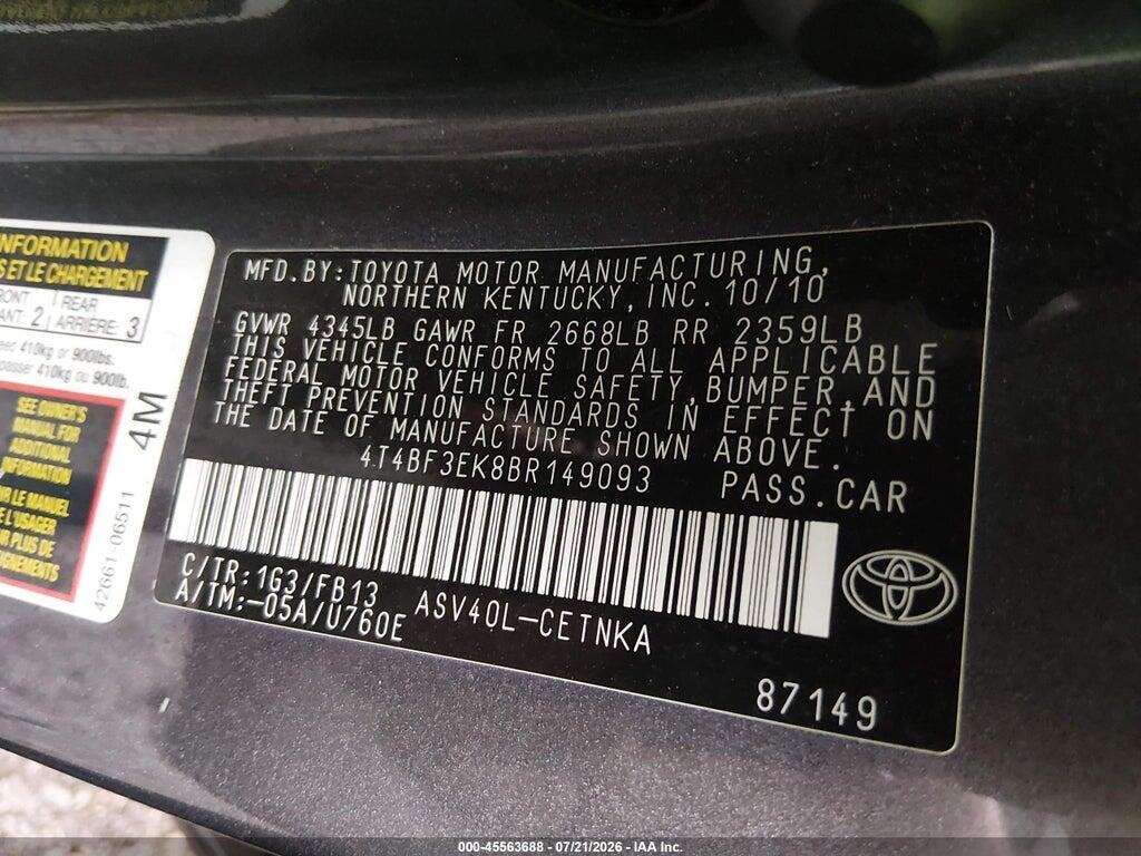 4T4BF3EK8BR149093 2011 TOYOTA CAMRY photo no. 9