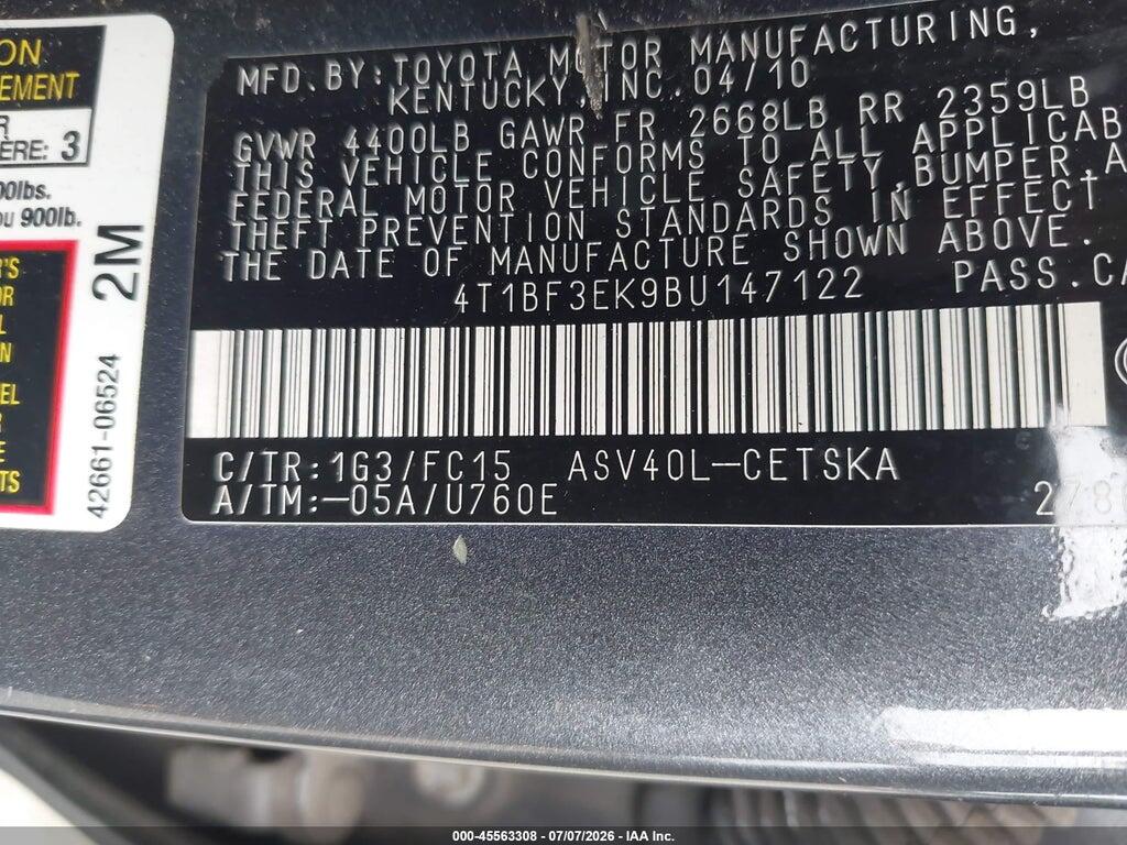 4T1BF3EK9BU147122 2011 TOYOTA CAMRY photo no. 9