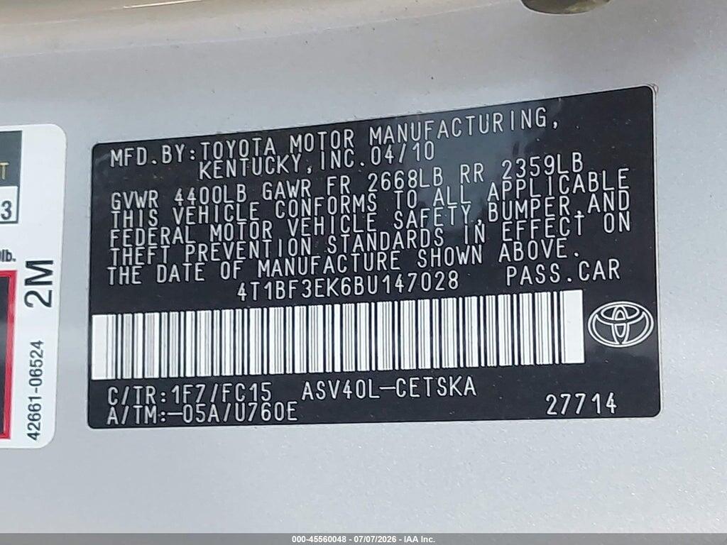 4T1BF3EK6BU147028 2011 TOYOTA CAMRY photo no. 9