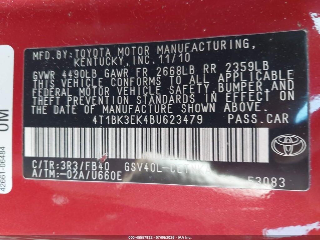 4T1BK3EK4BU623479 2011 TOYOTA CAMRY photo no. 9