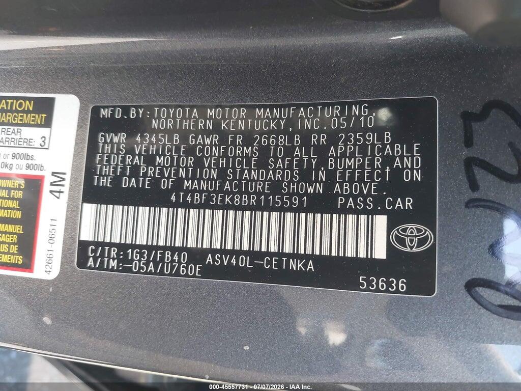 4T4BF3EK8BR115591 2011 TOYOTA CAMRY photo no. 9