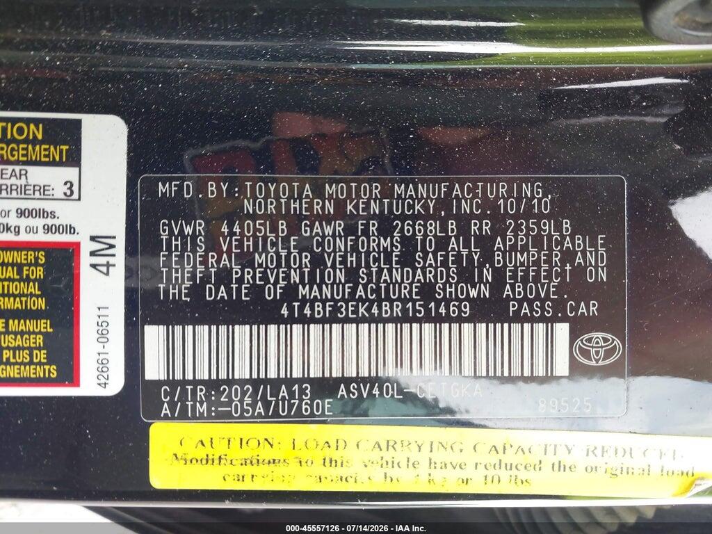 4T4BF3EK4BR151469 2011 TOYOTA CAMRY photo no. 9