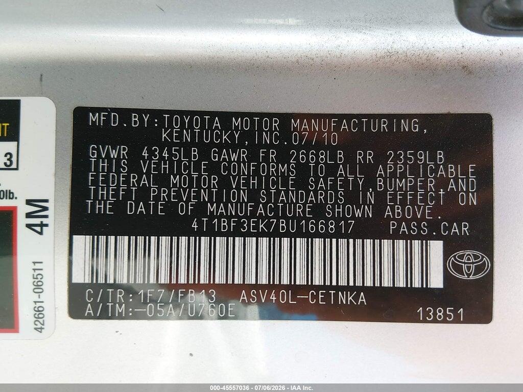 4T1BF3EK7BU166817 2011 TOYOTA CAMRY photo no. 9