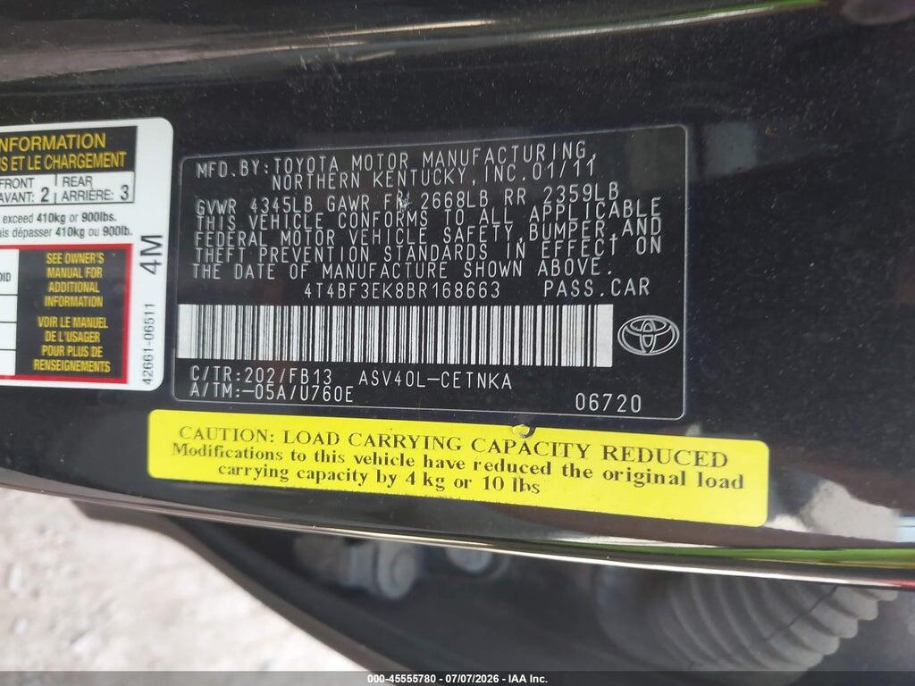 4T4BF3EK8BR168663 2011 TOYOTA CAMRY photo no. 9