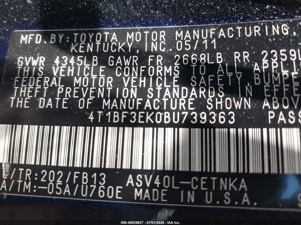 4T1BF3EK0BU739363 2011 TOYOTA CAMRY photo no. 9