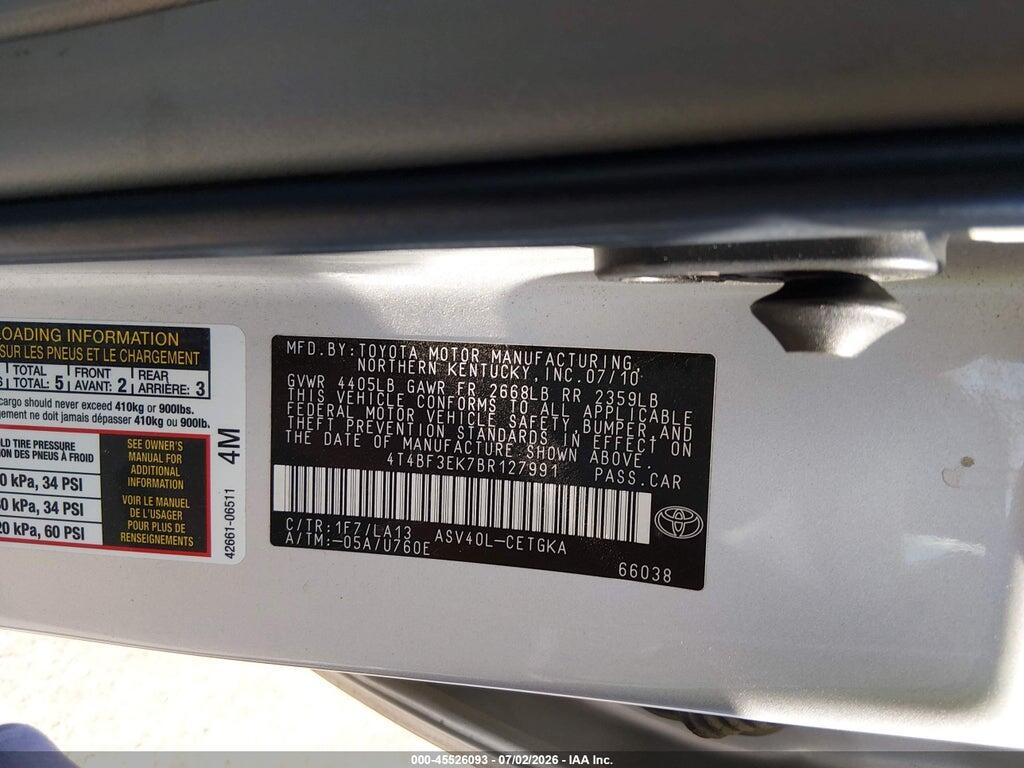 4T4BF3EK7BR127991 2011 TOYOTA CAMRY photo no. 9