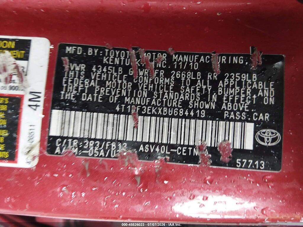4T1BF3EKXBU684419 2011 TOYOTA CAMRY photo no. 9