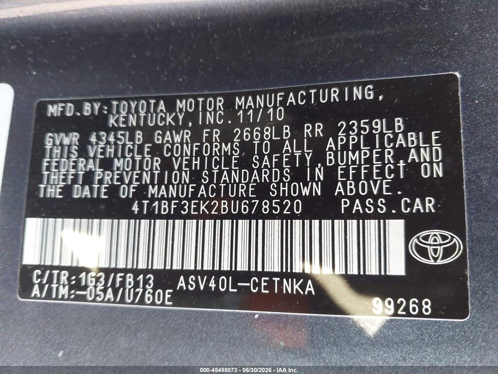 4T1BF3EK2BU678520 2011 TOYOTA CAMRY photo no. 9