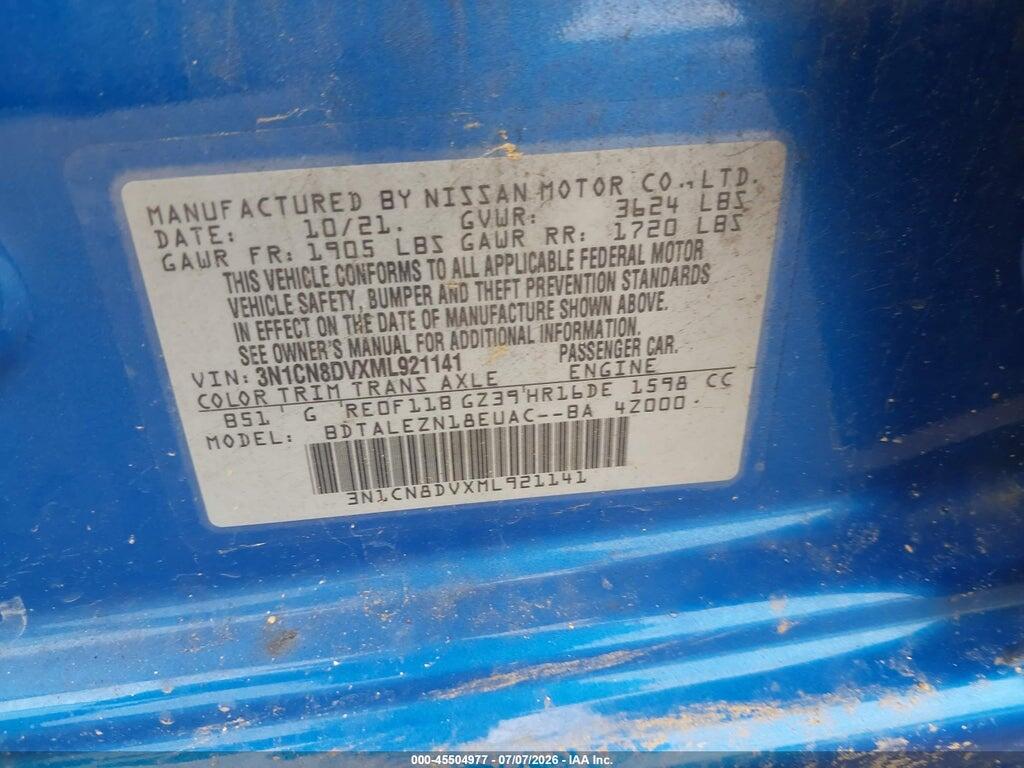 3N1CN8DVXML921141 2021 NISSAN VERSA photo no. 9