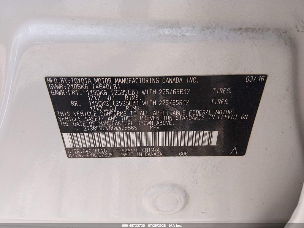 2T3RFREV8GW465565 2016 TOYOTA RAV4 photo no. 9