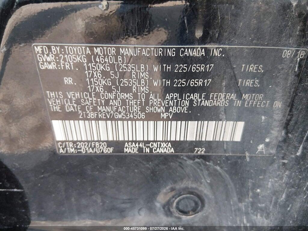 2T3BFREV7GW534506 2016 TOYOTA RAV4 photo no. 9
