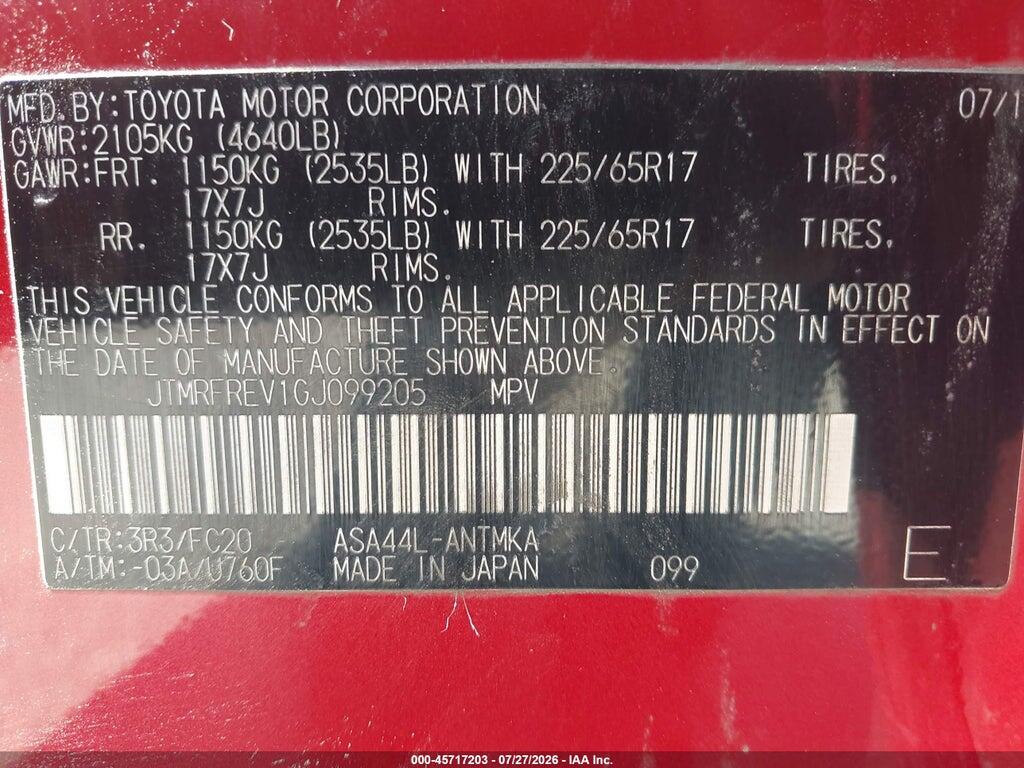 JTMRFREV1GJ099205 2016 TOYOTA RAV4 photo no. 9