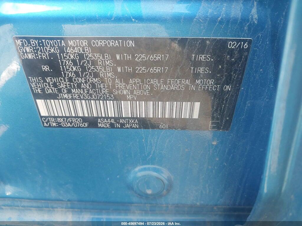 JTMBFREV3GJ072153 2016 TOYOTA RAV4 photo no. 9