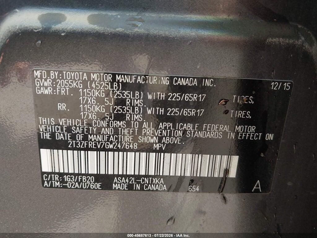 2T3ZFREV7GW247648 2016 TOYOTA RAV4 photo no. 9