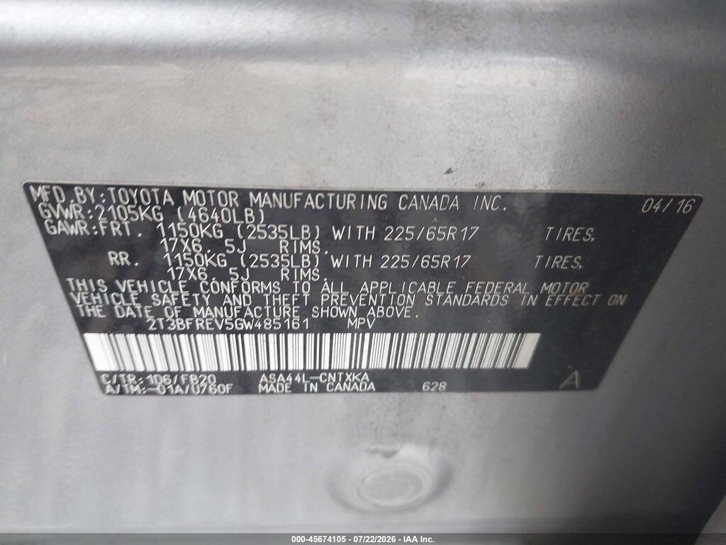 2T3BFREV5GW485161 2016 TOYOTA RAV4 photo no. 9