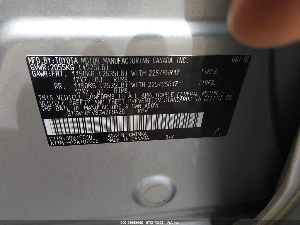 2T3WFREV8GW289426 2016 TOYOTA RAV4 photo no. 9
