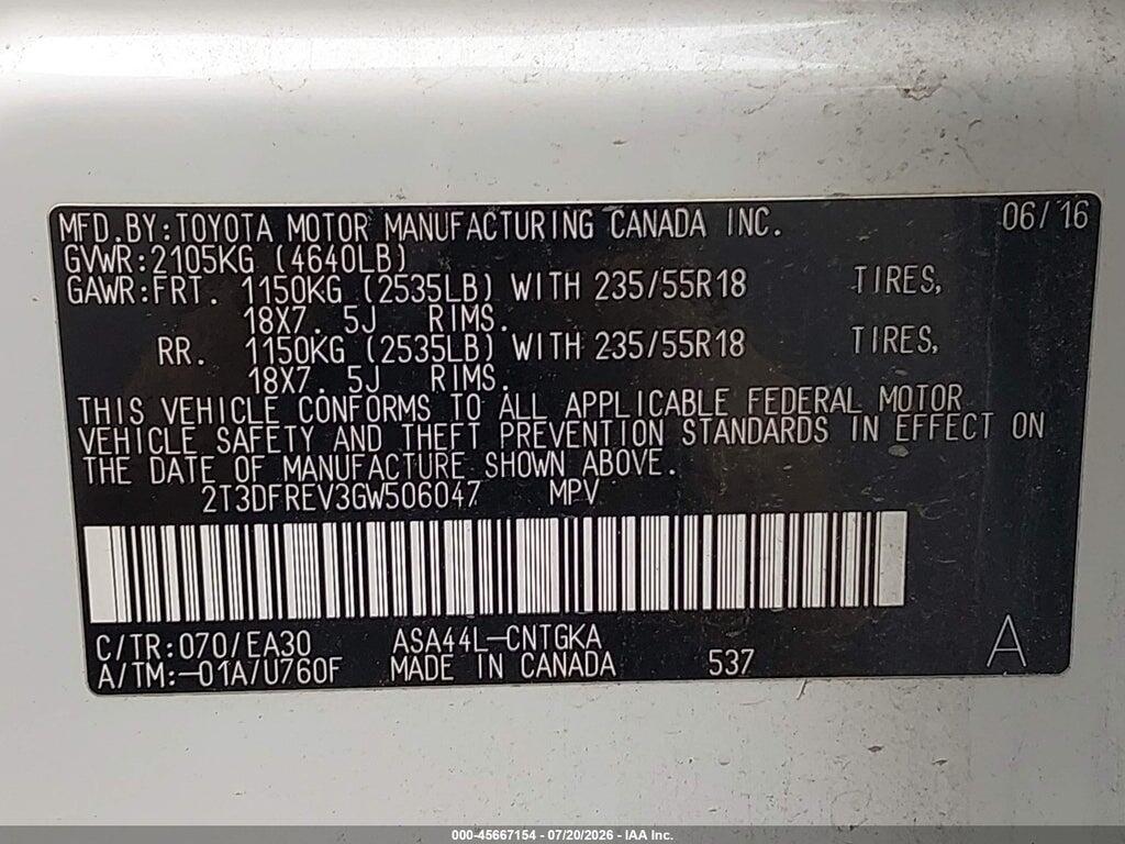 2T3DFREV3GW506047 2016 TOYOTA RAV4 photo no. 9