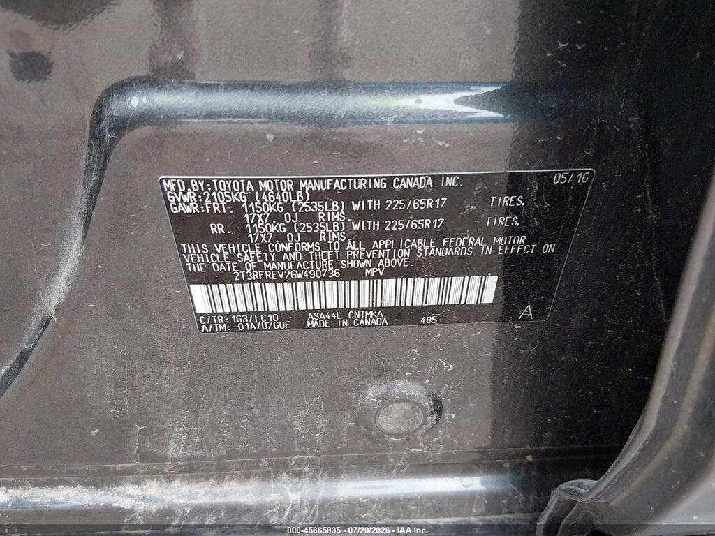 2T3RFREV2GW490736 2016 TOYOTA RAV4 photo no. 9