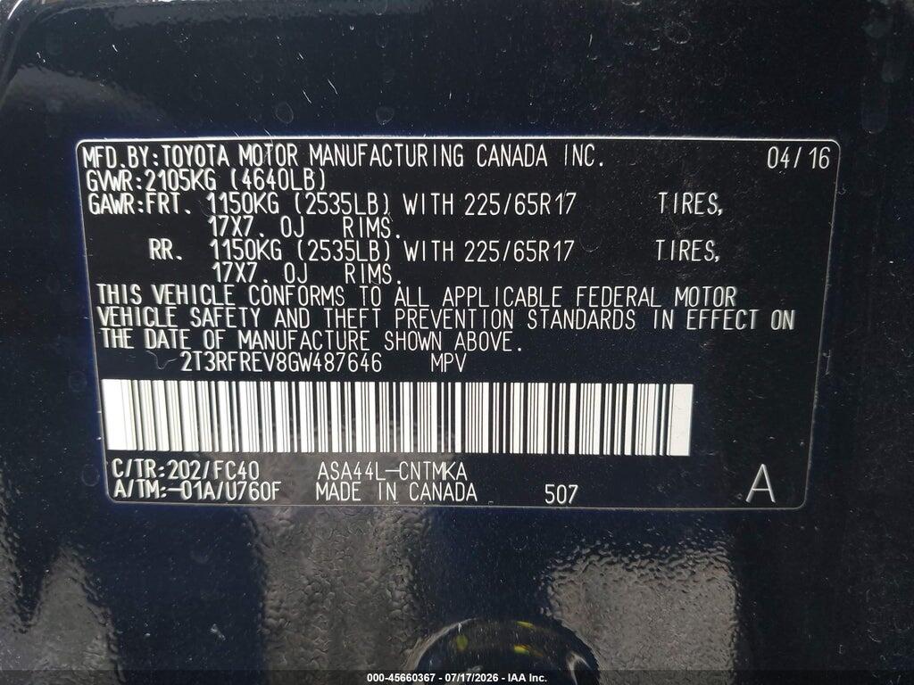 2T3RFREV8GW487646 2016 TOYOTA RAV4 photo no. 9