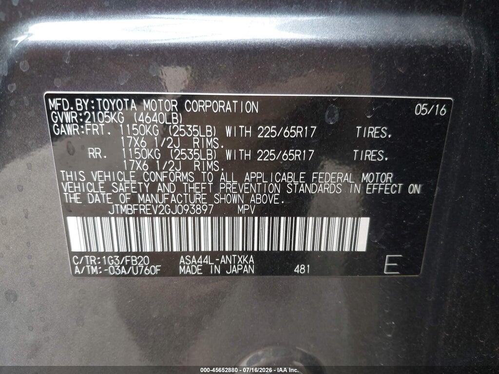 JTMBFREV2GJ093897 2016 TOYOTA RAV4 photo no. 9
