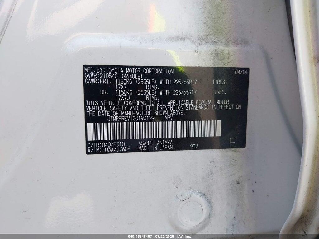 JTMRFREV1GD193129 2016 TOYOTA RAV4 photo no. 9