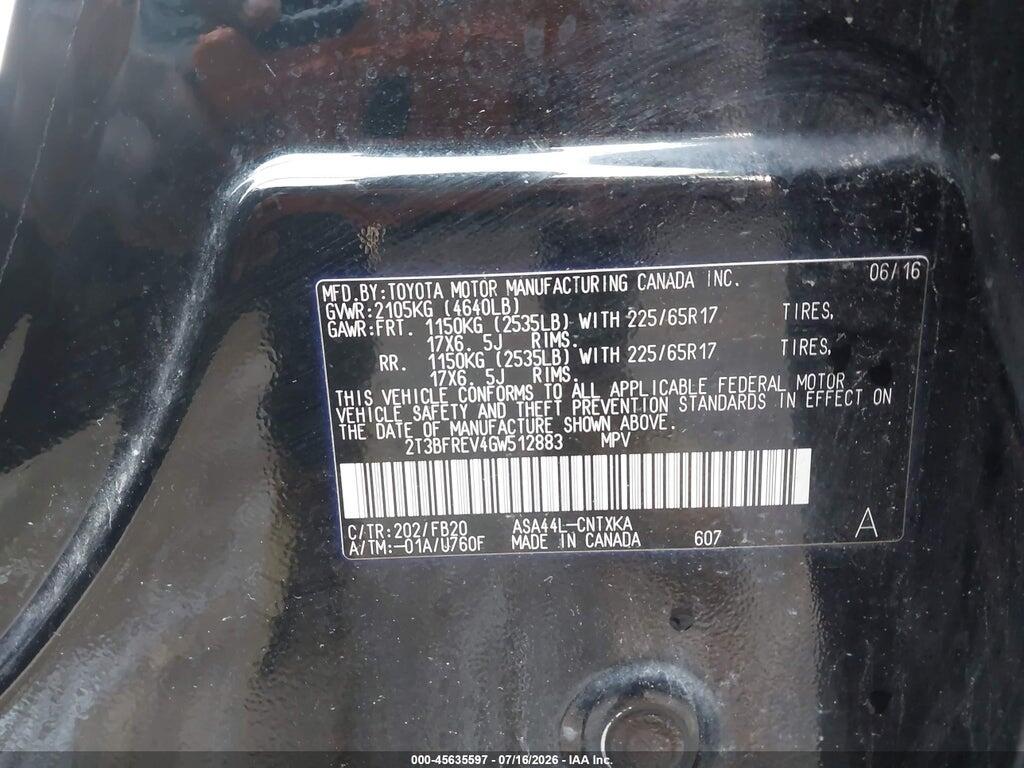 2T3BFREV4GW512883 2016 TOYOTA RAV4 photo no. 9