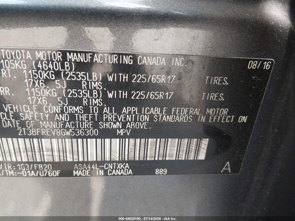 2T3BFREV8GW536300 2016 TOYOTA RAV4 photo no. 9
