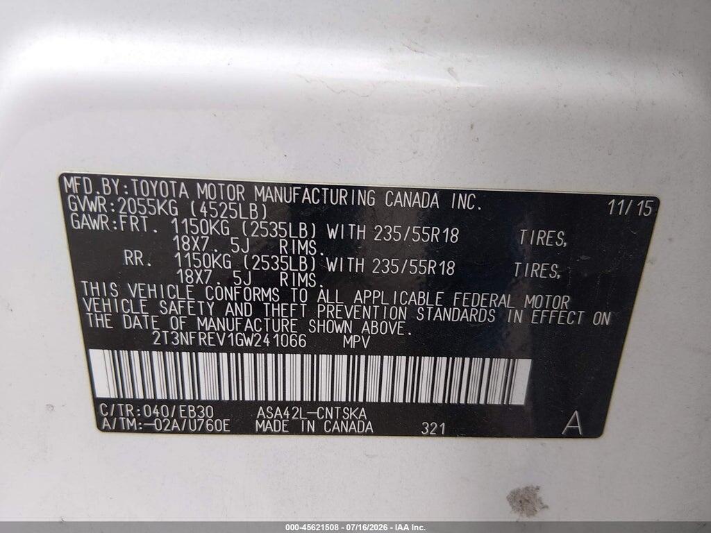 2T3NFREV1GW241066 2016 TOYOTA RAV4 photo no. 9