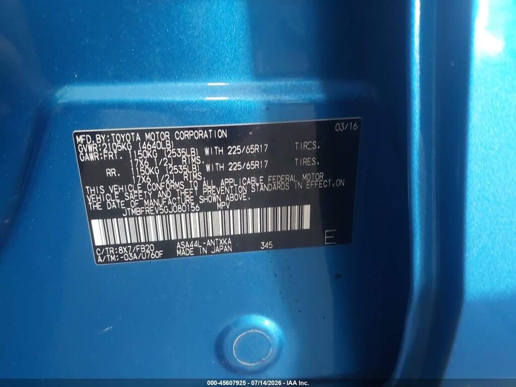 JTMBFREV5GJ080156 2016 TOYOTA RAV4 photo no. 9