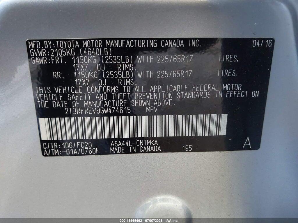 2T3RFREV9GW474615 2016 TOYOTA RAV4 photo no. 9