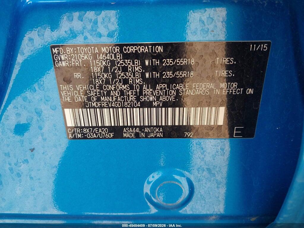 JTMDFREV4GD182104 2016 TOYOTA RAV4 photo no. 8