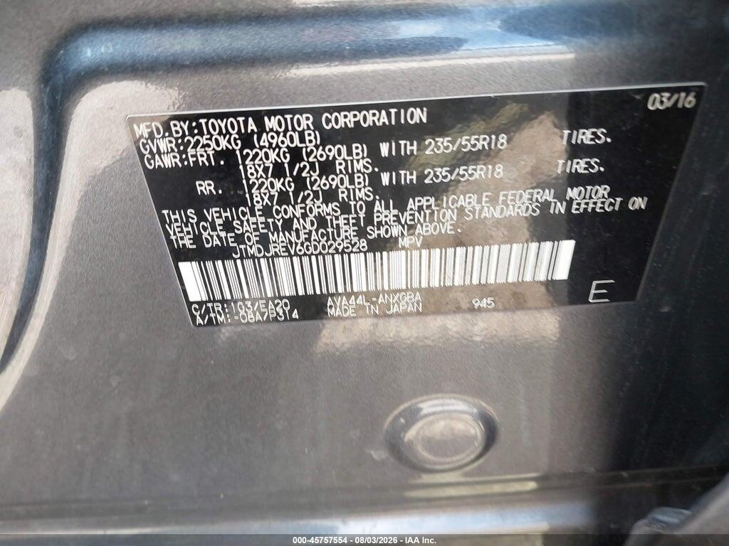 JTMDJREV6GD029528 2016 TOYOTA RAV4 HYBRID photo no. 9