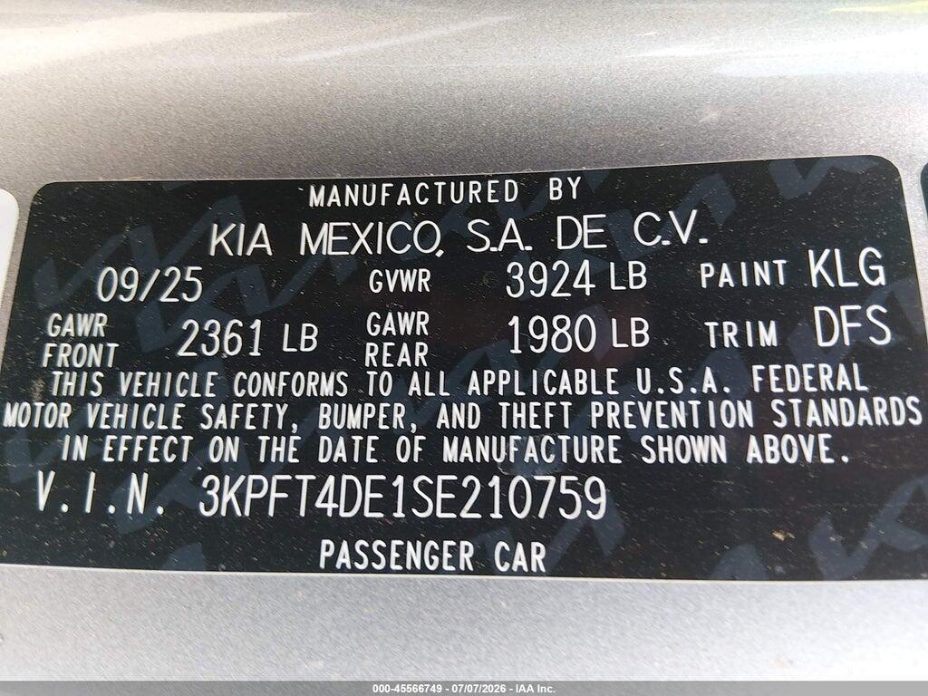 3KPFT4DE1SE210759 2025 KIA K4 photo no. 9