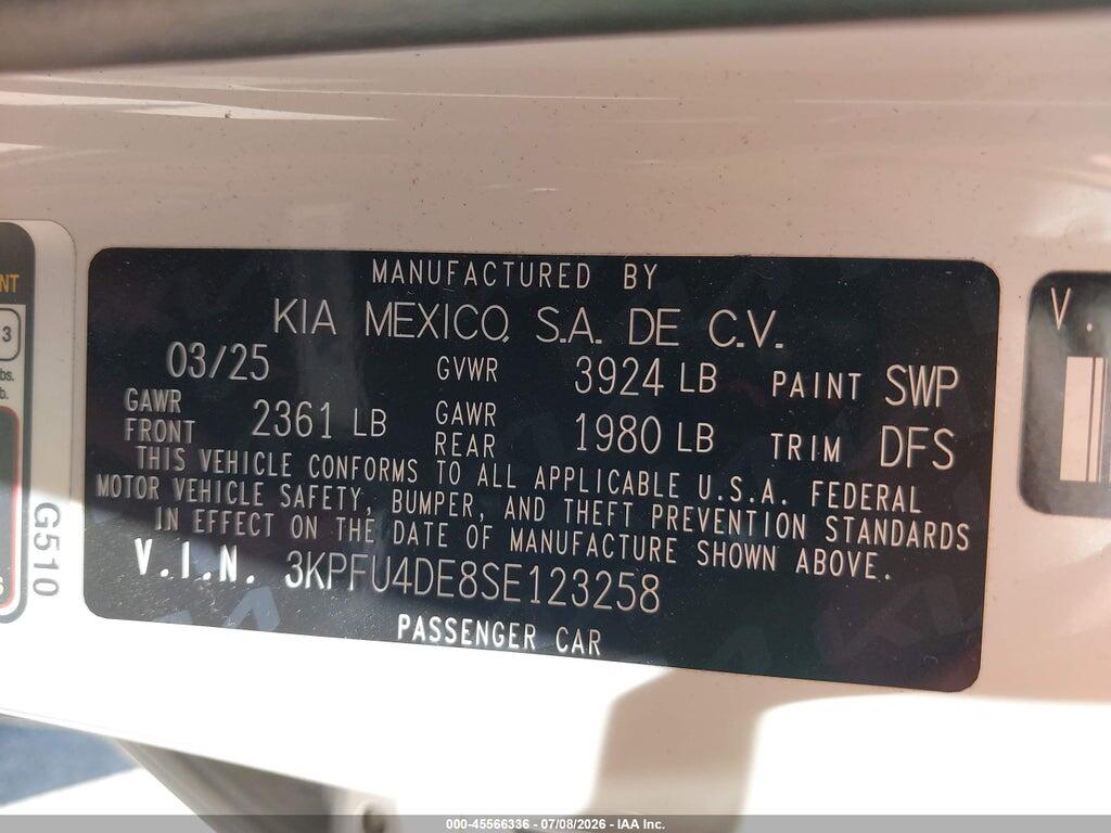 3KPFU4DE8SE123258 2025 KIA K4 photo no. 9