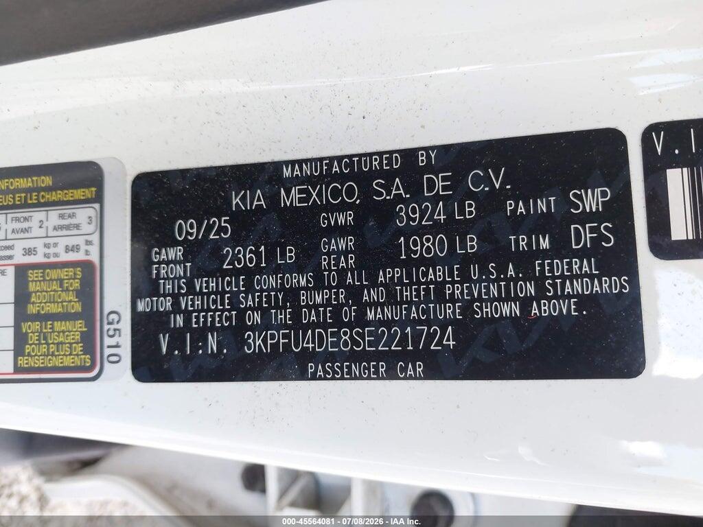 3KPFU4DE8SE221724 2025 KIA K4 photo no. 9