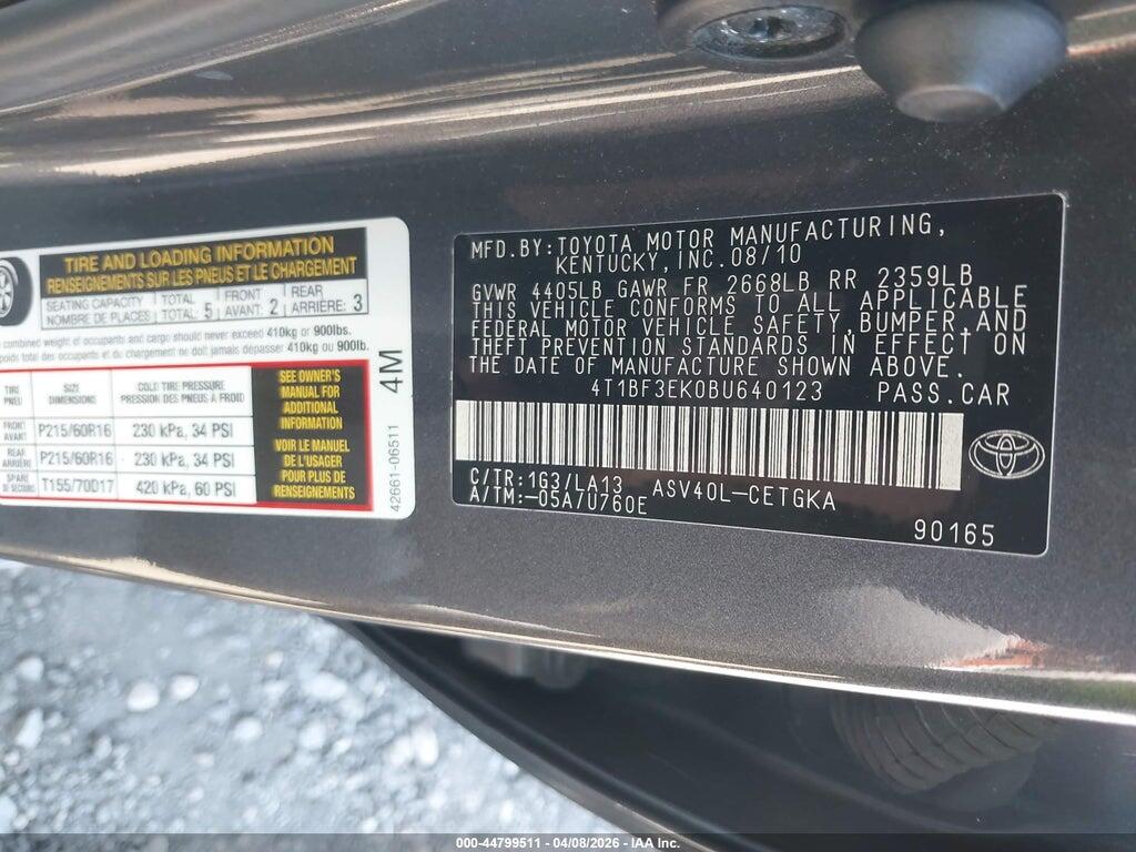 4T1BF3EK0BU640123 2011 TOYOTA CAMRY photo no. 9