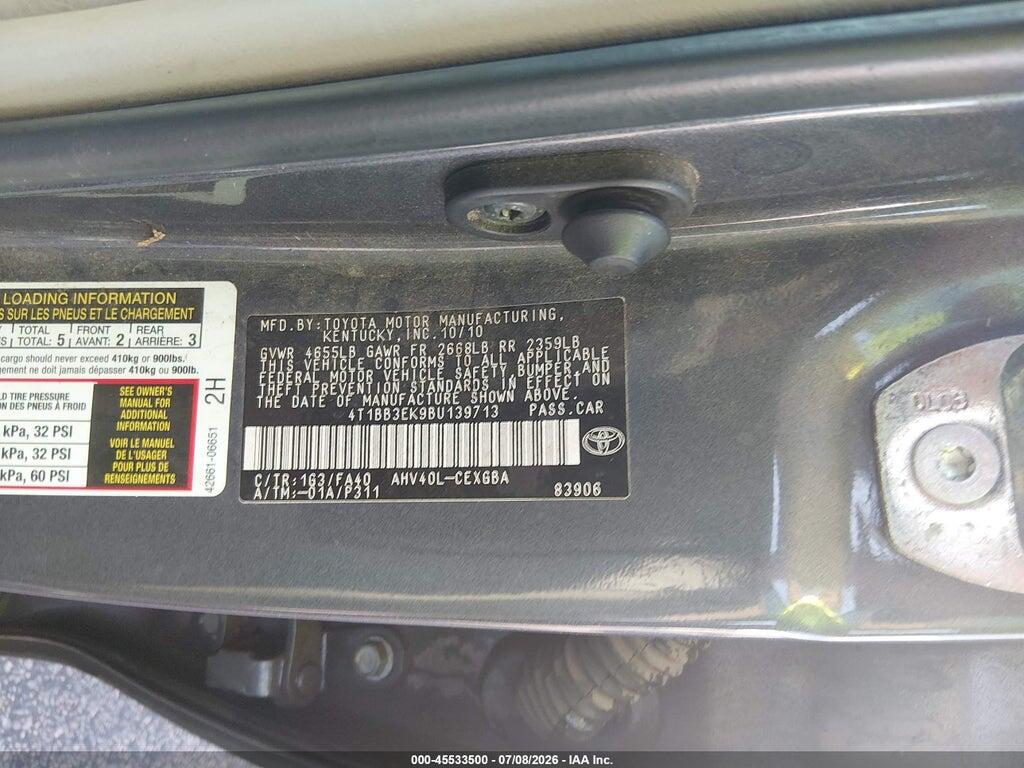 4T1BB3EK9BU139713 2011 TOYOTA CAMRY HYBRID photo no. 9