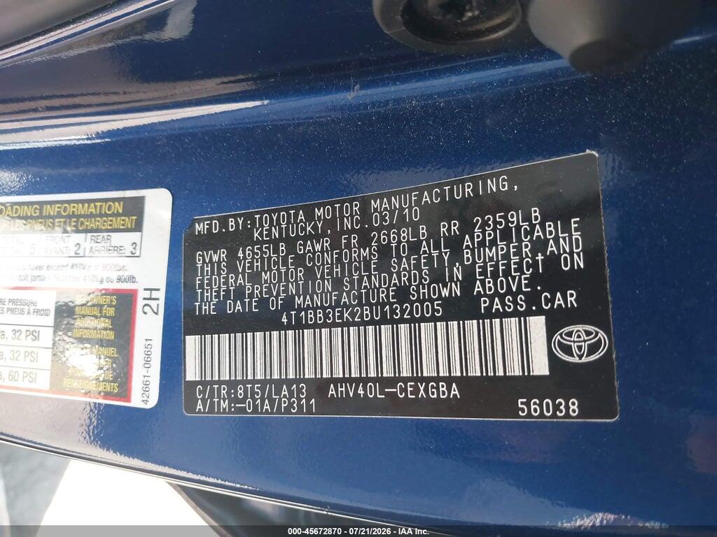 4T1BB3EK2BU132005 2011 TOYOTA CAMRY HYBRID photo no. 9