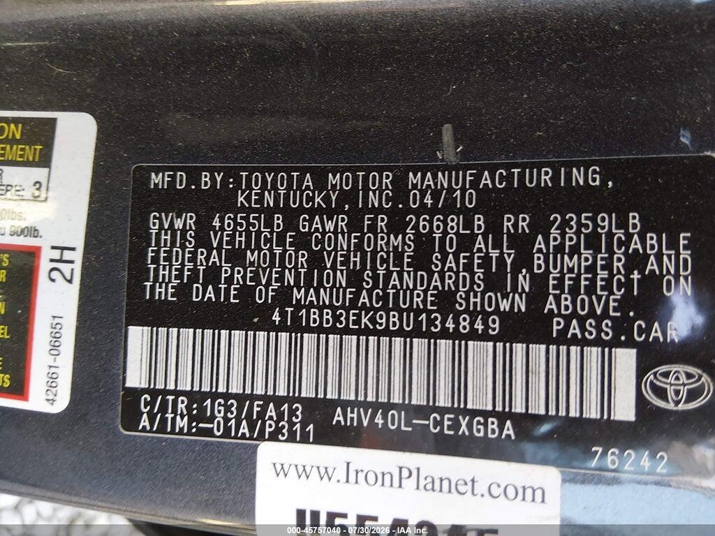 4T1BB3EK9BU134849 2011 TOYOTA CAMRY HYBRID photo no. 9