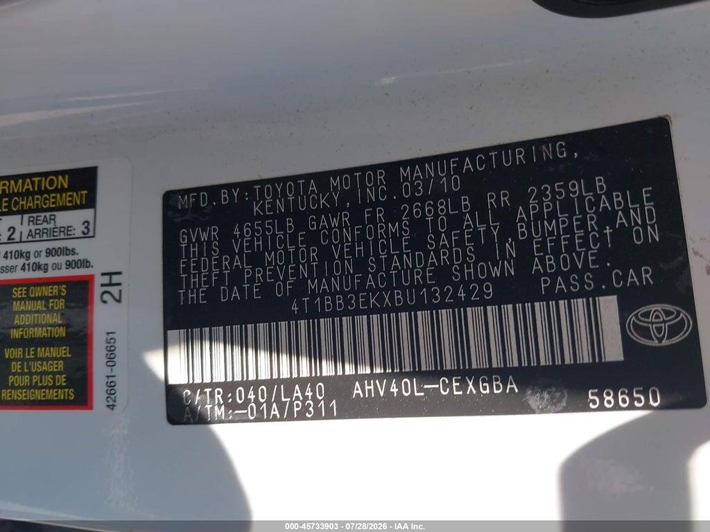 4T1BB3EKXBU132429 2011 TOYOTA CAMRY HYBRID photo no. 9