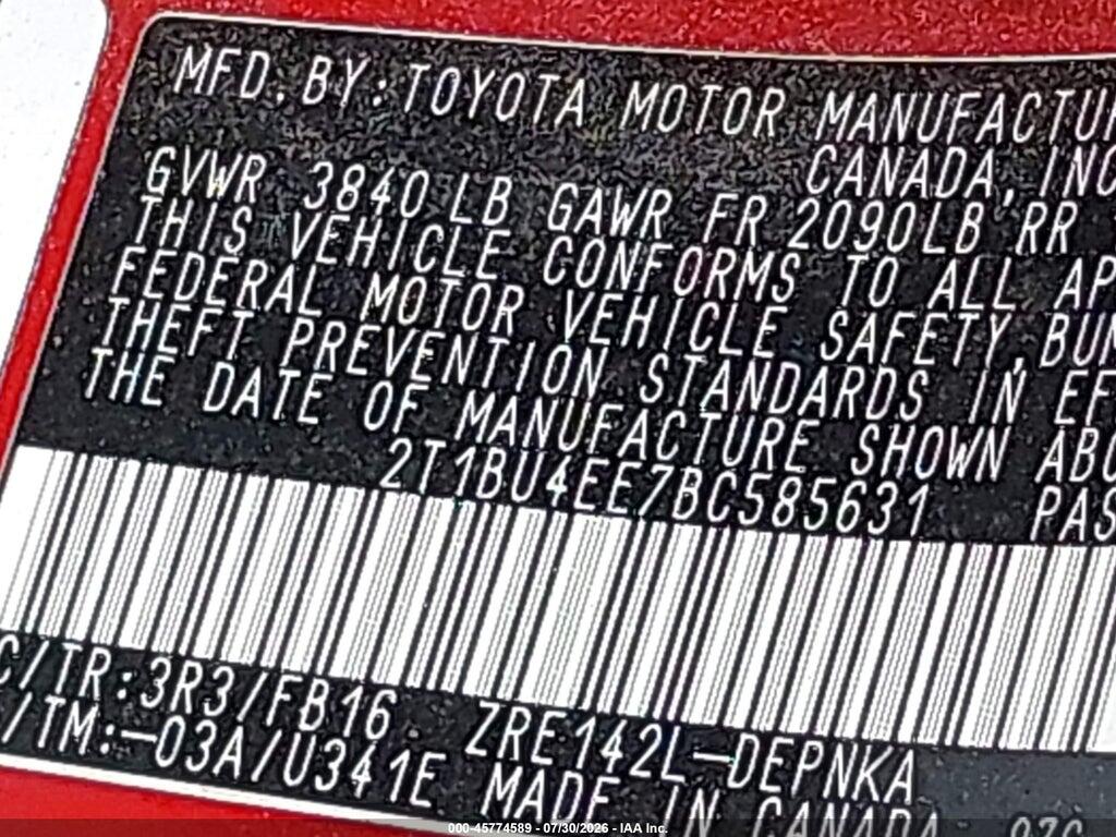2T1BU4EE7BC585631 2011 TOYOTA COROLLA photo no. 9