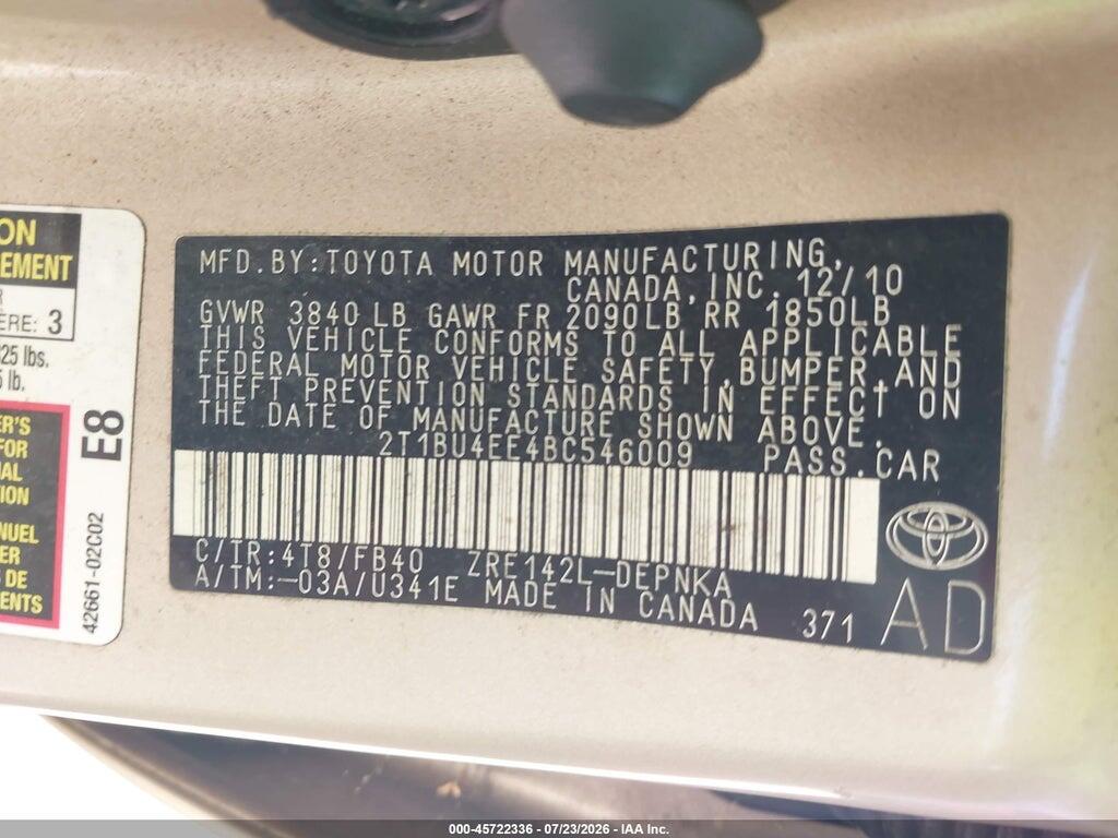 2T1BU4EE4BC546009 2011 TOYOTA COROLLA photo no. 9