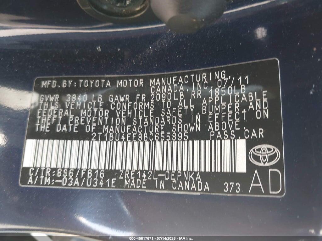 2T1BU4EE8BC655895 2011 TOYOTA COROLLA photo no. 9