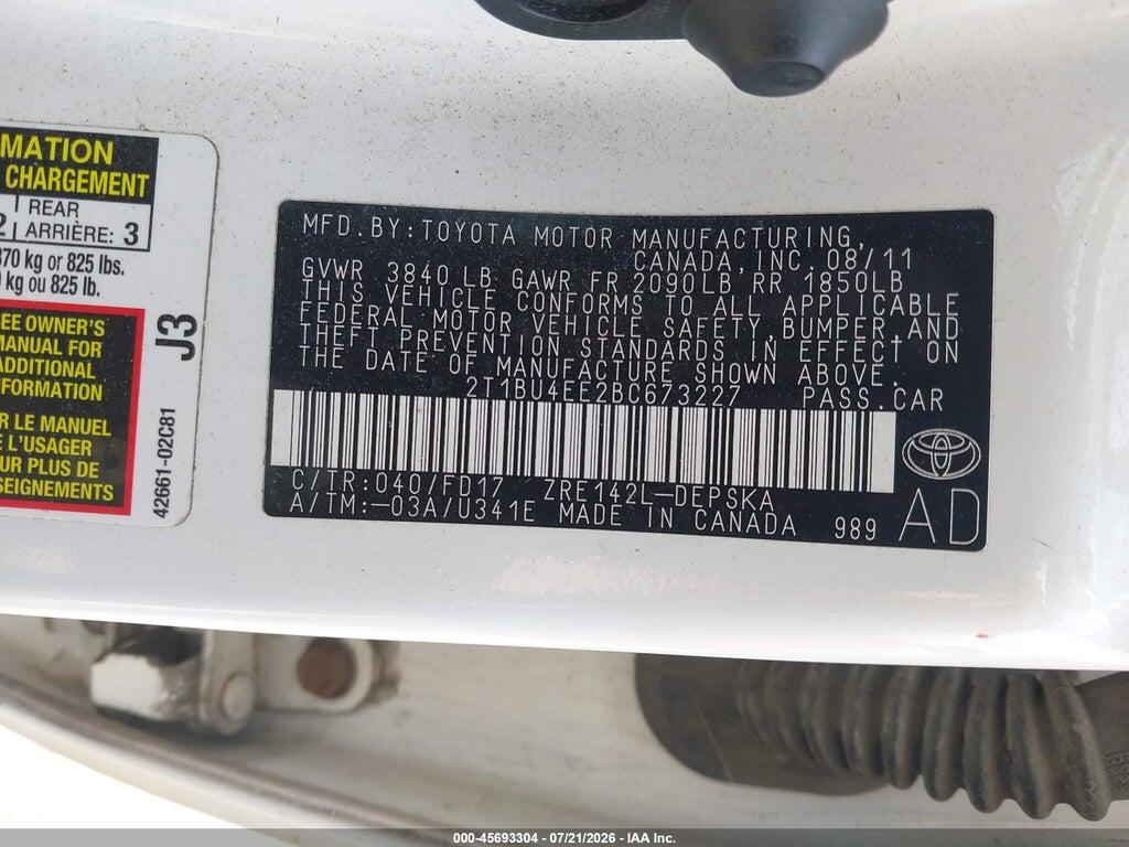 2T1BU4EE2BC673227 2011 TOYOTA COROLLA photo no. 9