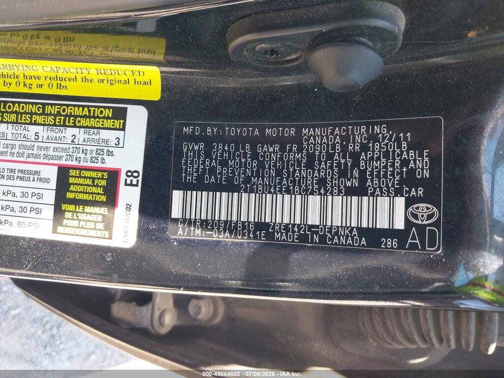 2T1BU4EE1BC754283 2011 TOYOTA COROLLA photo no. 9