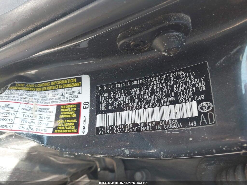 2T1BU4EE9BC730748 2011 TOYOTA COROLLA photo no. 9