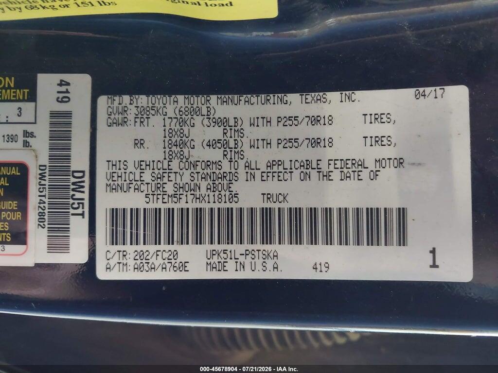 5TFEM5F17HX118105 2017 TOYOTA TUNDRA photo no. 9